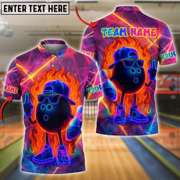 BlueJose Bowling Neon Flame Personalized Name, Team Name 3D Shirt