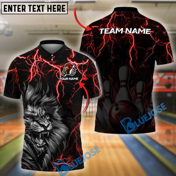 BlueJose Bowling And Pins Lion Thunder Lightning Customized Name, Team Name 3D Shirt (4 Colors)