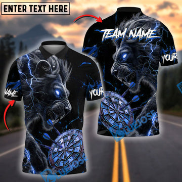BlueJose Darts Roaring Flame Lion Personalized Name, Team Name Shirt (4 Colors)
