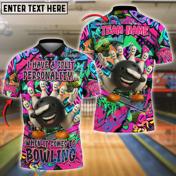 BlueJose Bowling And Pins ‚Äö√Ñ√∫Split Personality‚Äö√Ñ√π Graffiti Style Customized Name, Team Name 3D Shirt (4 Colors)