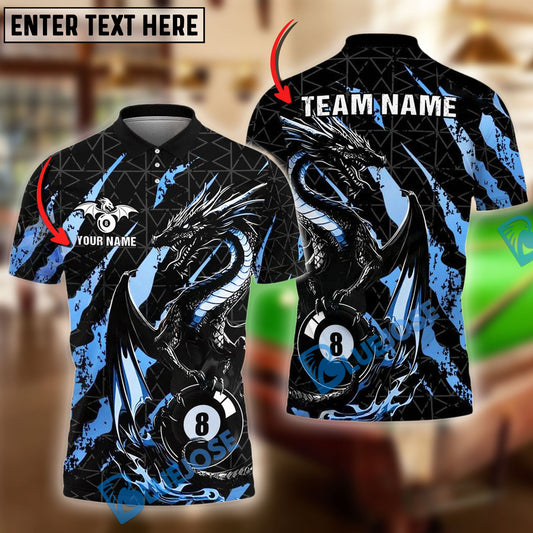 BlueJose Billiards Ball 8 Golden Fury Dragon Personalized Name Shirt (4 Colors)