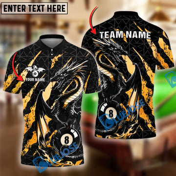 BlueJose Billiards Ball 8 Golden Fury Dragon Personalized Name Shirt (4 Colors)