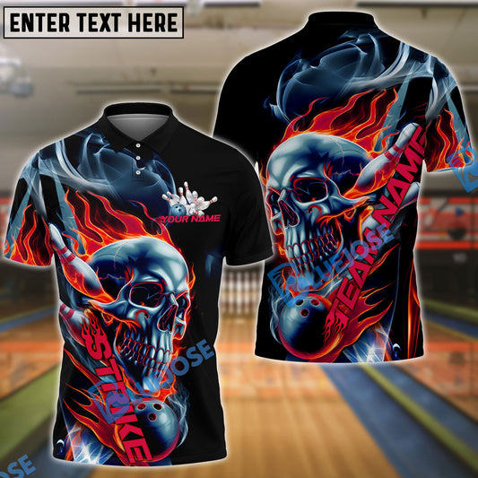 BlueJose Bowling And Pins Flaming Skull Strike Down Customized Name, Team Name 3D Shirt (4 Colors)