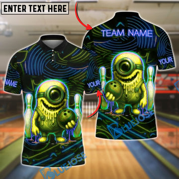 BlueJose Bowling And Pins Neon Monster Customized Name, Team Name 3D Shirt (4 Colors)