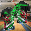 BlueJose Bowling And Pins Fiery Skull Lane Strike Customized Name, Team Name 3D Shirt (4 Colors)