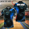 BlueJose Bowling And Pins Dark Bear with Fiery Ball Customized Name, Team Name 3D Shirt (4 Colors)