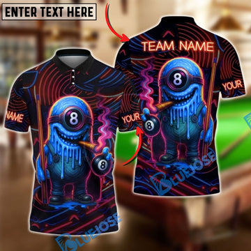 BlueJose Billiards 8 Ball Neon Monster Smoke Personalized Name, Team Name Unisex Shirt (4 Colors)