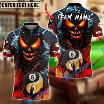 BlueJose Billiards Ball 8&9 Yin And Yang Flame Skull Personalized Name, Team Name Unisex Shirt (4 Colors)