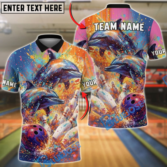 BlueJose Bowling And Pins Abstract Water Dolphin Motion Customized Name, Team Name 3D Shirt