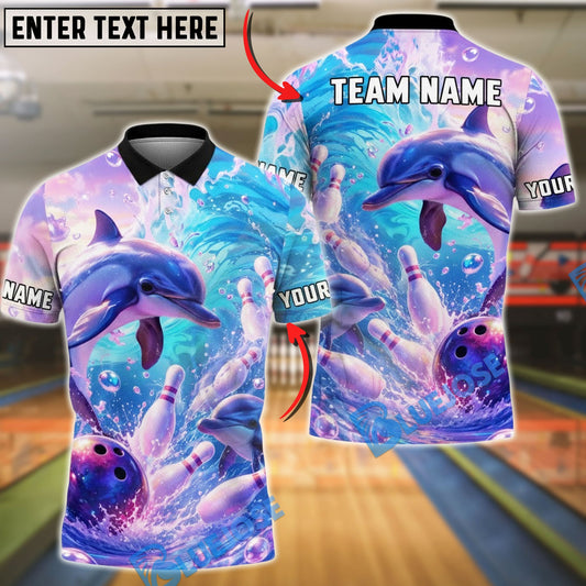 BlueJose Bowling And Pins Splash Art Dolphin Colorful Customized Name, Team Name 3D Shirt