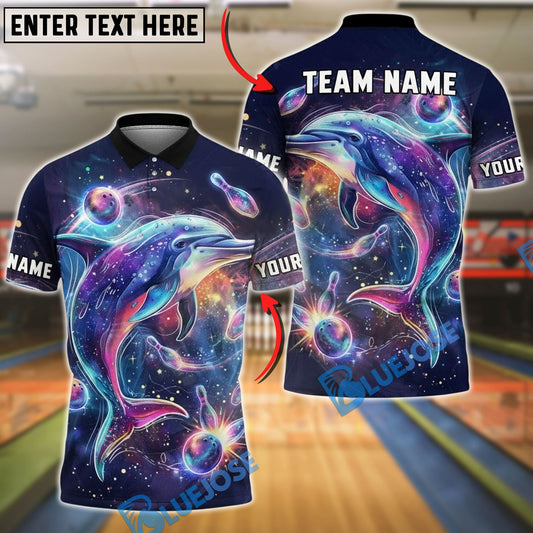 BlueJose Bowling And Pins Space Art Dolphin Cosmic Customized Name, Team Name 3D Shirt