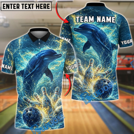 BlueJose Bowling And Pins Deep Sea Dolphin Energy Customized Name, Team Name 3D Shirt