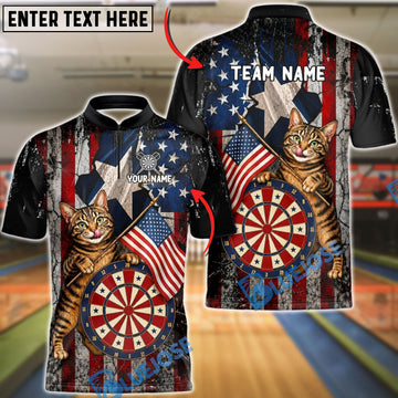 BlueJose Bowling American Flag and Alley Cats Customized Name, Team Name 3D Shirt