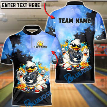 BlueJose Bowling Cool Duck And Funny Screaming Pins Customized Name, Team Name 3D Shirt