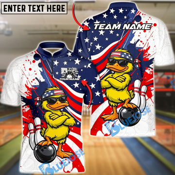 BlueJose Bowling Patriotic Cool Duckling Mascot Customized Name, Team Name 3D Shirt