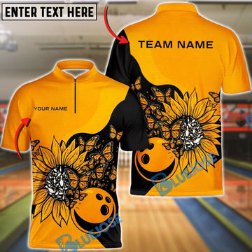 BlueJose Bowling Radiant Sunflower Butterfly Bloom Customized Name, Team Name 3D Shirt