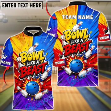 BlueJose Bowling Comic Pop Art Beast Mode Blast Customized Name, Team Name 3D Shirt