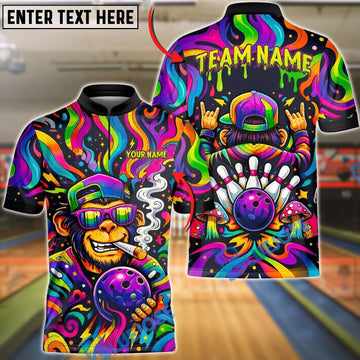 BlueJose Bowling Psychedelic Trippy Smoking Chim Customized Name, Team Name 3D Shirt