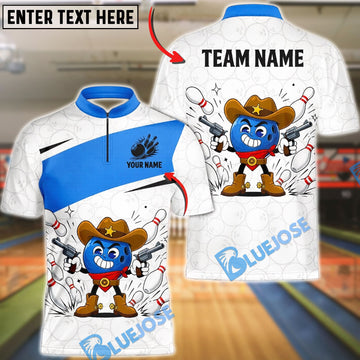 BlueJose Bowling Retro Cartoon Cowboy Ball Customized Name, Team Name 3D Shirt