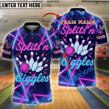 BlueJose Bowling Splits ‚Äö√Ñ√≤n Giggles Customized Name, Team Name 3D Shirt