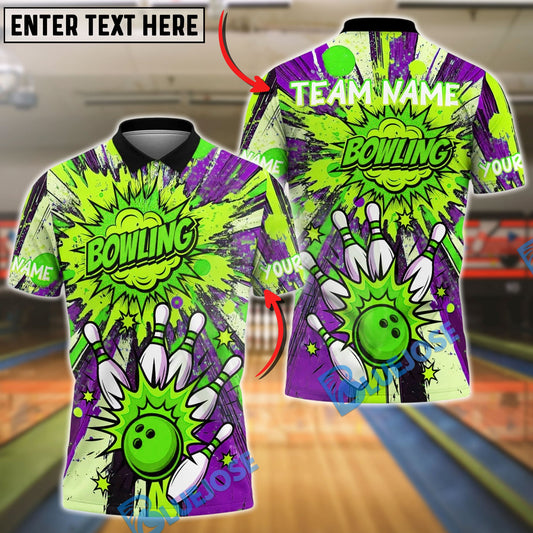 BlueJose Bowling And Pins Comic Explosion Customized Name, Team Name 3D Shirt (4 Colors)