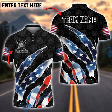 BlueJose Darts Patriotic Scratch Personalized Name, Team Name Shirt (2 Colors)