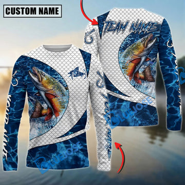 Bluejose Trout Fishing Blue Wave Dynamic Sport Design Custom Name & Team Name 3D Shirts