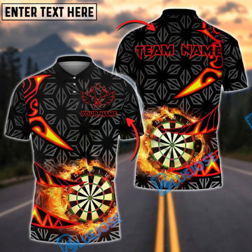 BlueJose Darts Flaming Dartboard Tribal Arrows Personalized Name, Team Name Shirt (4 Colors)