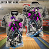 BlueJose Bowling And Pins Punk Rock Skull Leather Style Customized Name, Team Name 3D Shirt (4 Colors)