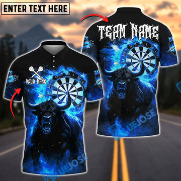 BlueJose Darts Flaming Bull & Dartboard Design Customized Name, Team Name 3D Shirt (4 Colors)