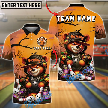 BlueJose Bowling And Pins Halloween Bear Pumpkin Ball Spooky Glow Haunted Customized Name, Team Name 3D Shirt (4 Colors)