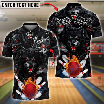 BlueJose Bowling And Pins Eyed Dark Wolf Pack Customized Name, Team Name 3D Shirt (4 Colors)