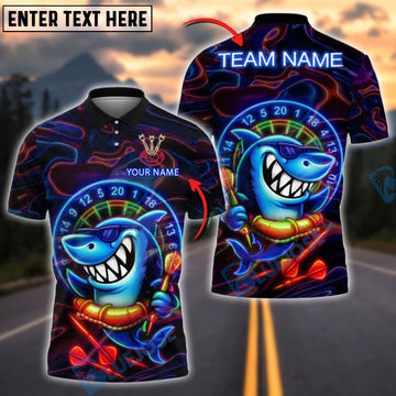 BlueJose Darts Neon Shark Dartboard Design Personalized Name, Team Name Shirt (4 Colors)