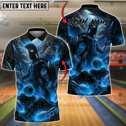 BlueJose Bowling And Pins Spartan Warrior Volcano Fury Customized Name, Team Name 3D Shirt (4 Colors)