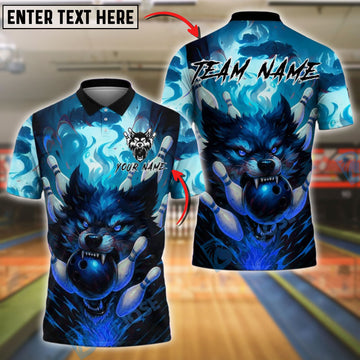 BlueJose Bowling And Pins Fire Wolf Magic Customized Name, Team Name 3D Shirt (4 Colors)