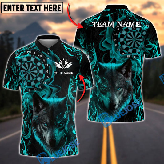 BlueJose Darts Wolf Flame Smoke Customized Name, Team Name 3D Shirt (4 Colors)