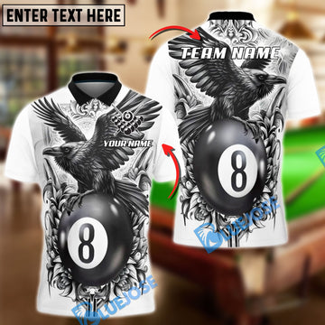 BlueJose Billiards Gothic Raven 8 Ball Tattoo Personalized Name, Team Name Unisex Shirt
