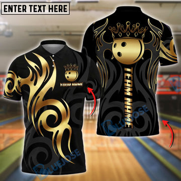 BlueJose Bowling And Pins Golden Ball Crown Tribal Pattern Customized Name 3D Shirt (6 Colors)