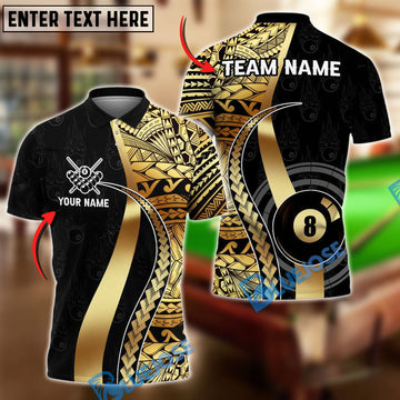 BlueJose Billiards Ball 8 Golden Tribal Personalized Name Shirt (4 Colors)