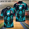 BlueJose Bowling And Pins Flaming Eagle Skull Fireball Customized Name, Team Name 3D Shirt (4 Colors)