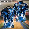 BlueJose Bowling And Pins Flame Electric Skull Customized Name, Team Name 3D Shirt (4 Colors)