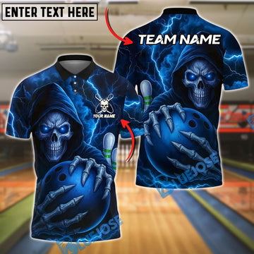 BlueJose Bowling And Pins Grim Reaper Lightning Customized Name, Team Name 3D Shirt (4 Colors)