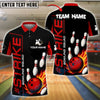 BlueJose Bowling And Pins Strike Design Flaming Ball Customized Name, Team Name 3D Shirt (4 Colors)