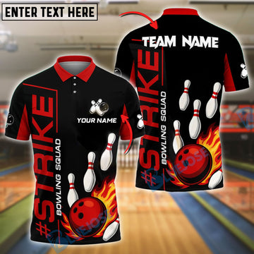 BlueJose Bowling And Pins Strike Design Flaming Ball Customized Name, Team Name 3D Shirt (4 Colors)