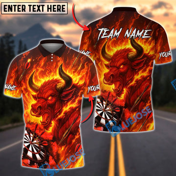 BlueJose Darts Bull Fire Flames Personalized Name, Team Name Unisex Shirt (4 Colors)