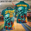 BlueJose Bowling And Pins Strike or Die Flaming Skeleton Skateboard Style Customized Name, Team Name 3D Shirt (4 Colors)
