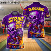 BlueJose Bowling And Pins Strike or Die Flaming Skeleton Skateboard Style Customized Name, Team Name 3D Shirt (4 Colors)