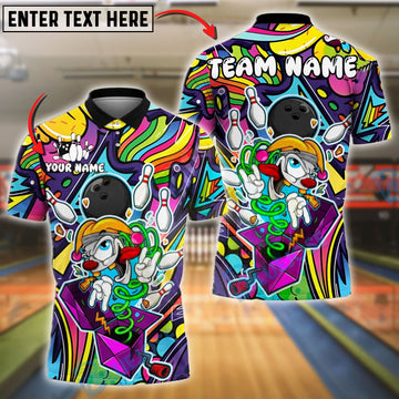 BlueJose Bowling And Pins Colorblast Cartoon Character Customized Name, Team Name 3D Shirt (4 Colors)
