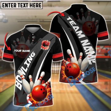 BlueJose Bowling And Pins Fire Strike Customized Name, Team Name 3D Shirt (4 Colors)