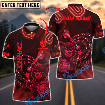 BlueJose Darts Cyber Bear Neon Target Design Customized Name, Team Name 3D Shirt (4 Colors)